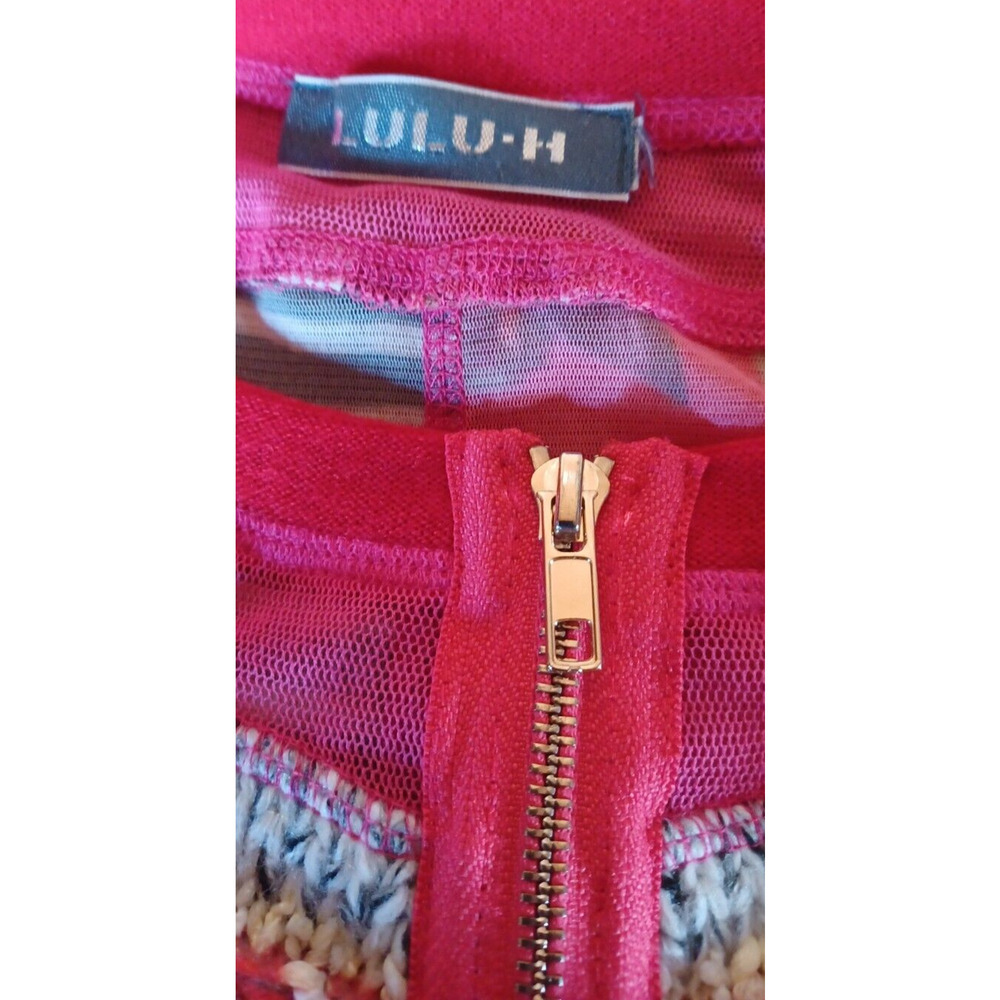 LULU-H Multi Media Zip up Cotton Blend Lacy Sheer Cardigan Pink Women's Small - Picture 4 of 5